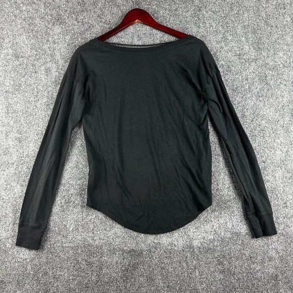 Nike Top Womens Medium Black White Swoosh Logo Tee Long Sleeve Curved Hem - Picture 6 of 8